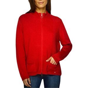 Rabe Ribbed  Red Zip-Up Cardigan.